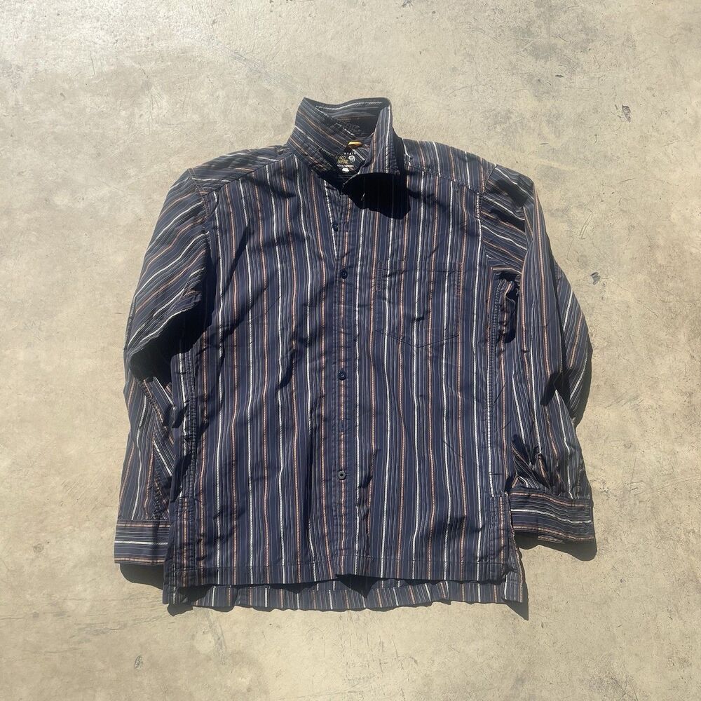 Mountain Hardwear Shirt Mens Large Blue Striped Button Up Travel Hiking